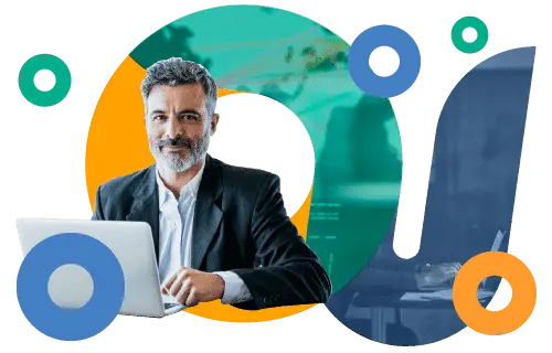 imagen hombre de mediana edad con notebook en g con colores gtd