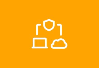 icono computador unido a nube por un icono de seguridad